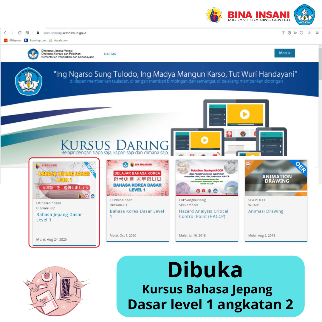 pembukaan pendaftaran kursus daring bahasa jepang dasar level 1 angkatan ke 2 bina insani mtc